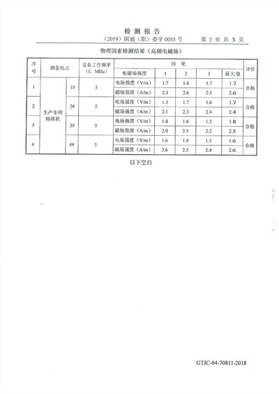 高頻機(jī)電磁波檢測報告